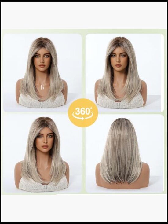 Glueless Straight Wig with Bangs Shoulder Length Heat Resistant Natural Look